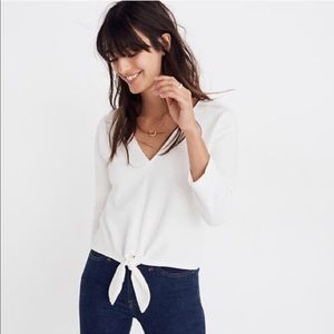 NWT Madewell tie-front knot Top Beige White XS